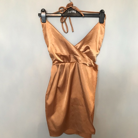 Gold Satin Mini Dress - Picture 2 of 5
